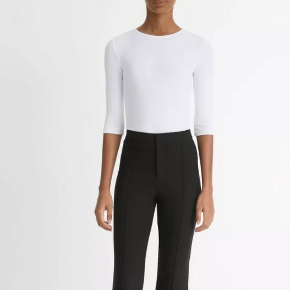 Vince. Women's Double-Layer Elbow-Sleeve Crew Neck T-Shirt Optic White/MED BNWT
